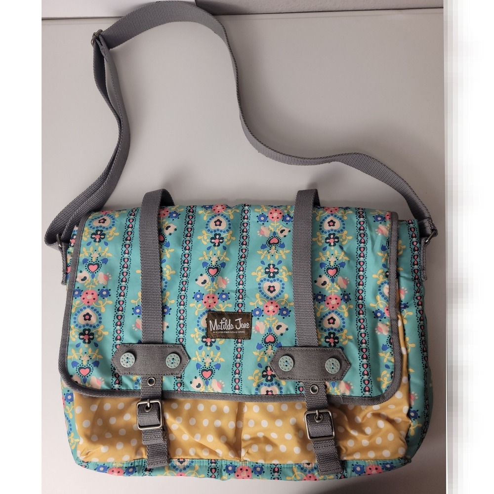 Matilda Jane Floral Polka Dot Messenger Bag Turquoise Crossbody Diaper Bag